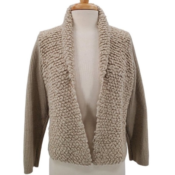 Chicos Women’s Size 3 Beige Wool Blend Knitted Open Front Sweater Cardigan. - Picture 1 of 10